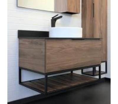 Тумба-умывальник Comforty Порто-90 дуб тёмно-коричневый с черной столешницей c раковиной Comforty 9110 00-00008927 