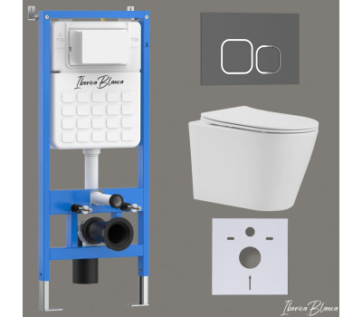 Комплект 3в1 IBERICA BLANCA инсталляция SILENCIO, унитаз BURGOS ALTO белый, кнопка смыва ESTI-Q серый матовый (IB001.BRA.234.837) 
