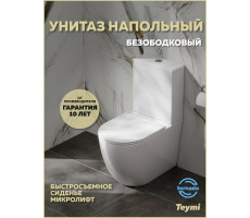 Унитаз напольный торнадо безободковый с быстросъемным сиденьем микролифт Teymi Lina Vortex T40115 