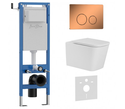Комплект 3в1 IBERICA BLANCA инсталляция SILENCIO MINI, унитаз TOLEDO ALTO белый, кнопка смыва INOX-О розовое золото глянцевое (IB.001M.TLA.234.8171) 
