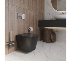 Унитаз торнадо Grossman GR-4441BMSQ подвесной БЕЗОБОДКОВЫЙ черный матовый с тонкой крышкой Унитаз торнадо Grossman GR-4441BMSQ подвесной БЕЗОБОДКОВЫЙ черный матовый с тонкой крышкой