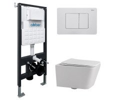 Комплект подвесной унитаз ABBER Rechteck AC1201 белый с инсталляцией AC0105 и кнопкой AC0120MW белая матовая 