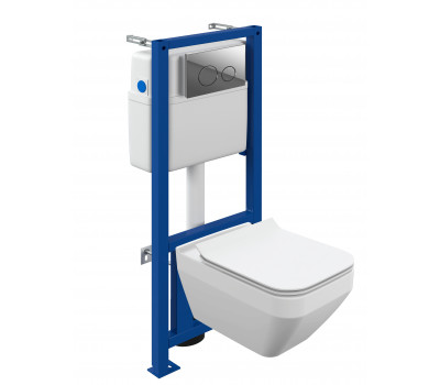 Комплект Cersanit CREA SQUARE CO DPL EO slim инсталляция LINK PRO кнопка TWINS пластик хром глянцев 64443 белый 