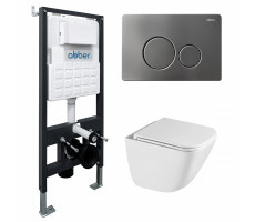 Комплект подвесной унитаз ABBER Rechteck AC1220TC белый, с закрытым дном с инсталляцией AC0105 и кнопкой AC0121NG никель Комплект подвесной унитаз ABBER Rechteck AC1220TC белый, с закрытым дном с инсталляцией AC0105 и кнопкой AC0121NG никель