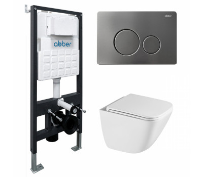 Комплект подвесной унитаз ABBER Rechteck AC1220TC белый, с закрытым дном с инсталляцией AC0105 и кнопкой AC0121NG никель Комплект подвесной унитаз ABBER Rechteck AC1220TC белый, с закрытым дном с инсталляцией AC0105 и кнопкой AC0121NG никель