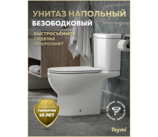 Унитаз напольный торнадо безободковый с быстросъемным сиденьем микролифт Teymi Laina Vortex T40124 