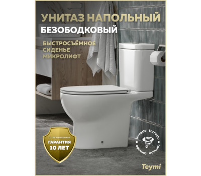 Унитаз напольный торнадо безободковый с быстросъемным сиденьем микролифт Teymi Laina Vortex T40124 