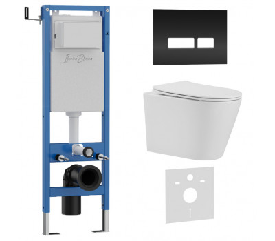 Комплект 3в1 IBERICA BLANCA инсталляция SILENCIO MINI, унитаз BURGOS ALTO белый, кнопка смыва CRYSTAL-R черный глянцевый (IB.001M.BRA.234.2211) 