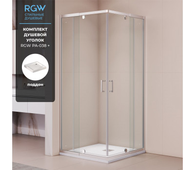 Комплект: Угол RGW PA-038 + поддон RGW CR 350803888-11, 19170188-01 Хром 