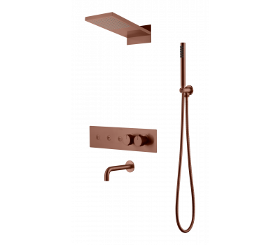 Встроенная душевая система FUSION с термостатом, трехпозиционная Brushed Bronze с изливом Boheme 131-2-BRB брашированная бронза 