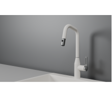 Смеситель для кухни GRANULA GR-8171, АРКТИК (БЕЛЫЙ), С ВЫДВИЖНЫМ ИЗЛИВОМ 