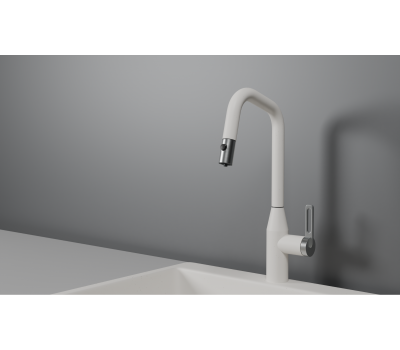 Смеситель для кухни GRANULA GR-8171, АРКТИК (БЕЛЫЙ), С ВЫДВИЖНЫМ ИЗЛИВОМ 