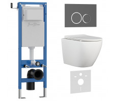 Комплект 3в1 IBERICA BLANCA инсталляция SILENCIO MINI, унитаз BILBAO ALTO белый, кнопка смыва ESTI-O серый матовый (IB.001M.BLA.234.827) 