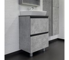 Тумба-умывальник Comforty Эдинбург-60Н бетон светлый с черной столешницей с раковиной Comforty 9055RA-50 00-00004763 