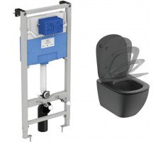 Унитаз с инсталляцией Ideal Standard Prosys Tesi T3868V3 с сиденьем Микролифт, черный шелк