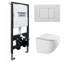 Комплект подвесной унитаз ABBER Bequem AC1131TC белый, с закрытым дном с инсталляцией AC0105 и кнопкой AC0120MW белая матовая Комплект подвесной унитаз ABBER Bequem AC1131TC белый, с закрытым дном с инсталляцией AC0105 и кнопкой AC0120MW белая матовая