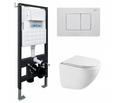 Комплект подвесной унитаз ABBER Bequem AC1131TC белый, с закрытым дном с инсталляцией AC0105 и кнопкой AC0120MW белая матовая Комплект подвесной унитаз ABBER Bequem AC1131TC белый, с закрытым дном с инсталляцией AC0105 и кнопкой AC0120MW белая матовая