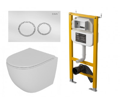 Комплект D&K Унитаз подвесной безободковый DT1396016, Инсталляция DI8050127, Клавиша смыва DB1529016, белый (DS1391614) 