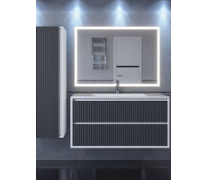 Тумба с раковиной для ванной 100 см, Uperwood Next Premium, белая/графит, 2 ящика 3930205171 