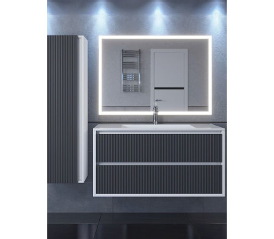 Тумба с раковиной для ванной 100 см, Uperwood Next Premium, белая/графит, 2 ящика 3930205171 