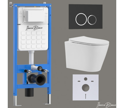 Комплект 3в1 IBERICA BLANCA инсталляция SILENCIO, унитаз BURGOS ALTO белый, кнопка смыва ESTI-O черный матовый (IB001.BRA.234.822) 