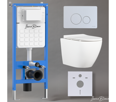 Комплект 3в1 IBERICA BLANCA инсталляция SILENCIO, унитаз BILBAO ALTO белый, кнопка смыва INOX-O белый матовый (IB001.BLA.234.811) 