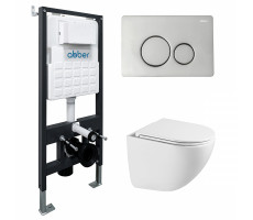 Комплект подвесной унитаз ABBER Bequem AC1131TC белый, с закрытым дном с инсталляцией AC0105 и кнопкой AC0121 хром глянцевый Комплект подвесной унитаз ABBER Bequem AC1131TC белый, с закрытым дном с инсталляцией AC0105 и кнопкой AC0121 хром глянцевый