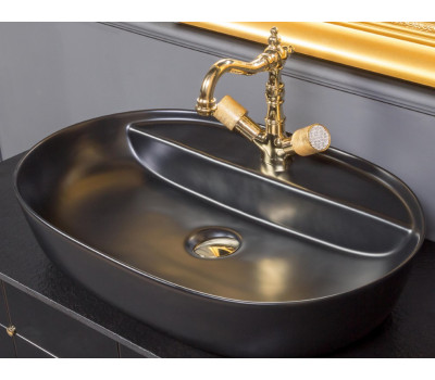 Раковина керамика овальная под смеситель Черная Armadi Art VALLESSI 871 