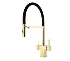 Смеситель для кухни с гибким изливом и подключением фильтра Grocenberg GB4098GO, золото 