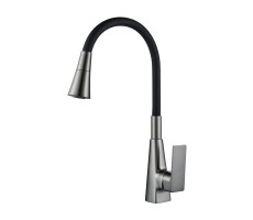 Смеситель для кухни с гибким изливом Shevanik S543T-3, оружейная сталь/черный