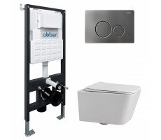 Комплект подвесной унитаз ABBER Rechteck AC1201 белый с инсталляцией AC0105 и кнопкой AC0121NG никель Комплект подвесной унитаз ABBER Rechteck AC1201 белый с инсталляцией AC0105 и кнопкой AC0121NG никель