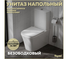 Унитаз напольный безободковый с быстросъемным сиденьем микролифт Teymi Lori T40309 