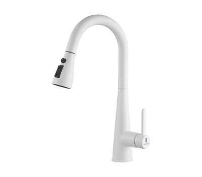 Смеситель для кухни с выдвижным изливом Shevanik S363C, белый