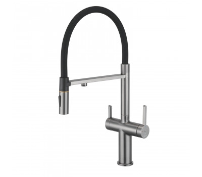 Смеситель для кухни с подключением фильтра для воды Rose R458T, оружейная сталь