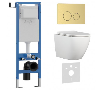 Комплект 3в1 IBERICA BLANCA инсталляция SILENCIO MINI, унитаз BILBAO ALTO белый, кнопка смыва INOX-O золото матовое (IB.001M.BLA.234.815) 