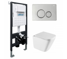 Комплект подвесной унитаз ABBER Rechteck AC1219TC белый, с закрытым дном с инсталляцией AC0105 и кнопкой AC0121 хром глянцевый Комплект подвесной унитаз ABBER Rechteck AC1219TC белый, с закрытым дном с инсталляцией AC0105 и кнопкой AC0121 хром глянцевый