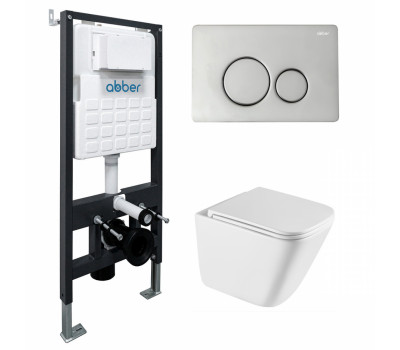 Комплект подвесной унитаз ABBER Rechteck AC1219TC белый, с закрытым дном с инсталляцией AC0105 и кнопкой AC0121 хром глянцевый Комплект подвесной унитаз ABBER Rechteck AC1219TC белый, с закрытым дном с инсталляцией AC0105 и кнопкой AC0121 хром глянцевый