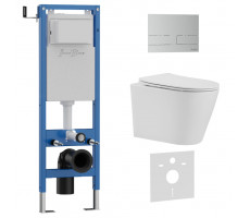Комплект 3в1 IBERICA BLANCA инсталляция SILENCIO MINI, унитаз BURGOS ALTO белый, кнопка смыва INOX-S хром матовый (IB.001M.BRA.234.1601) 