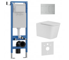 Комплект 3в1 IBERICA BLANCA инсталляция SILENCIO MINI, унитаз TOLEDO ALTO белый, кнопка смыва INOX-R хром матовый (IB.001M.TLA.234.1501) 