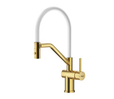 Смеситель Raglo для кухни со съемным гибким изливом, с магнитным фиксатором излива R86.41.03 золотой сатин 
