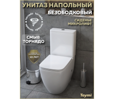 Унитаз напольный торнадо безободковый с быстросъемным сиденьем микролифт Teymi Nura Vortex T40121 