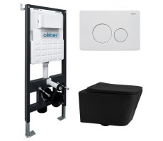 Комплект подвесной унитаз ABBER Rechteck AC1201MB черный матовый с инсталляцией AC0105 и кнопкой AC0121MW белая матовая 