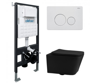 Комплект подвесной унитаз ABBER Rechteck AC1201MB черный матовый с инсталляцией AC0105 и кнопкой AC0121MW белая матовая 