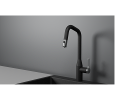 Смеситель для кухни GRANULA GR-8171, ЧЕРНЫЙ, С ВЫДВИЖНЫМ ИЗЛИВОМ 