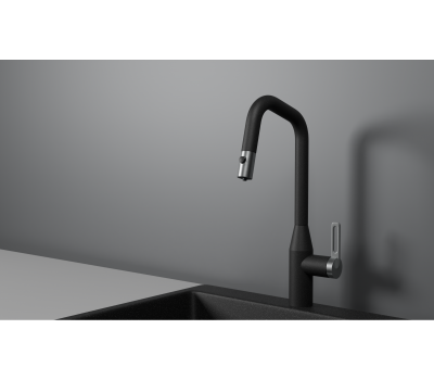 Смеситель для кухни GRANULA GR-8171, ЧЕРНЫЙ, С ВЫДВИЖНЫМ ИЗЛИВОМ 