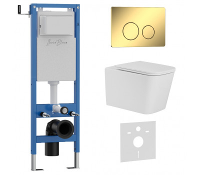 Комплект 3в1 IBERICA BLANCA инсталляция SILENCIO MINI, унитаз TOLEDO ALTO белый, кнопка смыва INOX-O золото глянцевое (IB.001M.TLA.234.816) 