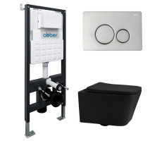 Комплект подвесной унитаз ABBER Rechteck AC1201MB черный матовый с инсталляцией AC0105 и кнопкой AC0121 хром 