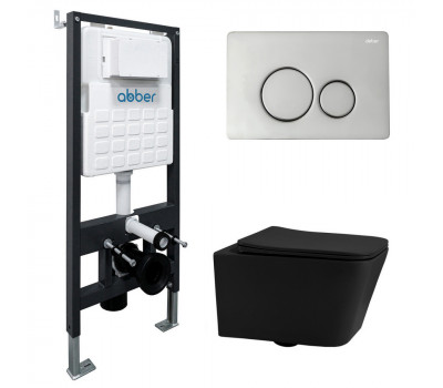 Комплект подвесной унитаз ABBER Rechteck AC1201MB черный матовый с инсталляцией AC0105 и кнопкой AC0121 хром 