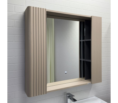 Зеркало-шкаф Comforty Ангара-90 дуб латте с LED подсветкой и антизапотеванием 00-00019940 