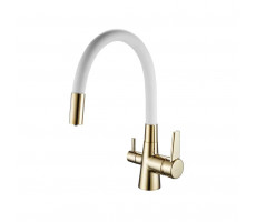 Смеситель для кухни с гибким изливом и подключением фильтра Shevanik S668E, золото/белый